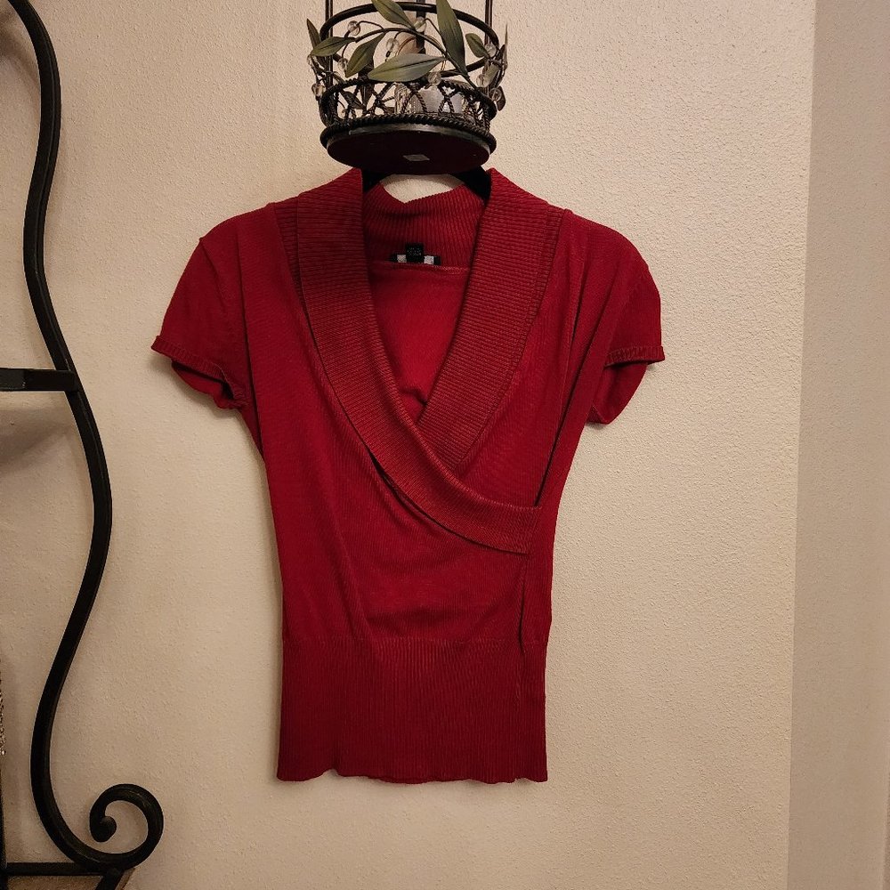 BCX V-Neck Short Sleeve Sweater - Red